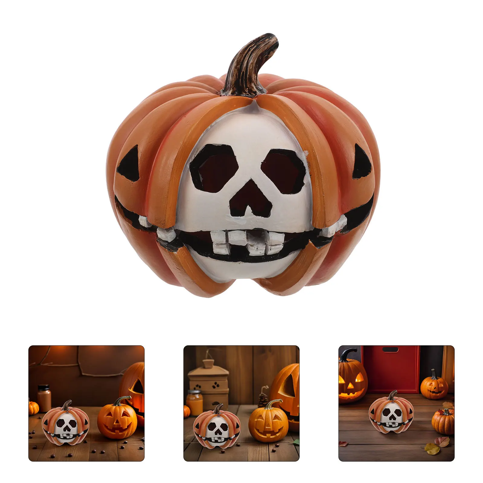 

Mini Pumpkin Skull Halloween Figurine Resin Ornament Sculpture Table Decor Creepy