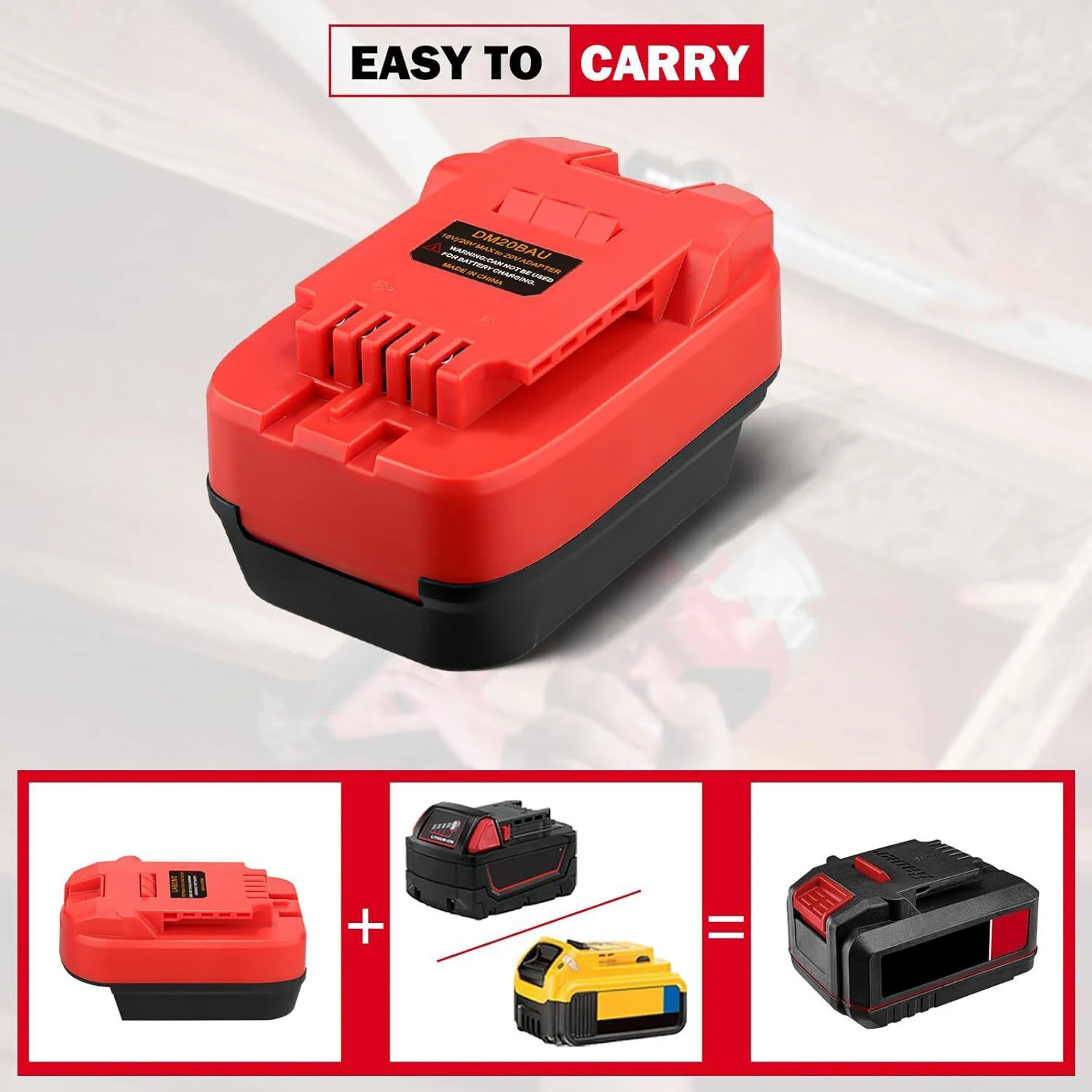 

DM20BAU Adapter for Bauer 20v Tools,Used for DeWalt 18V 20V for Milwaukee 18V Li-ion Battery Convert To for Bauer 20V Batteries