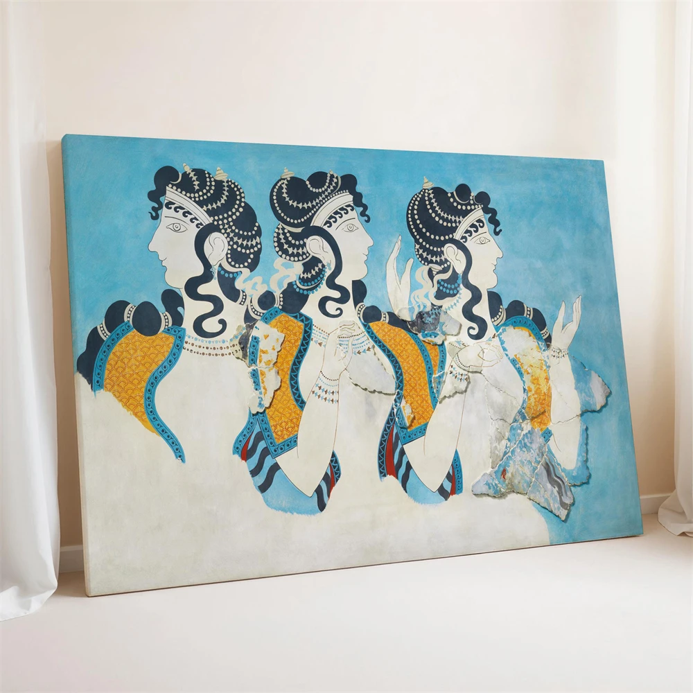 Minoan Blue Ladies Of Knossos Crete Fresco Poster Greek Ancient Art Wall Print Greek Mythology Knossos Place Fresco Print Decor