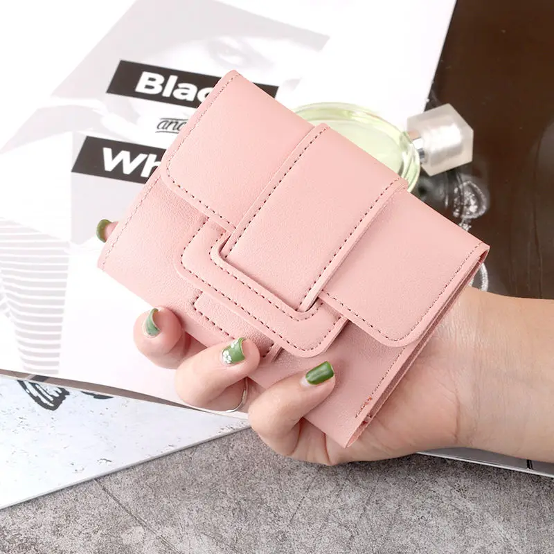 Wallet Women Lady Short Women Wallets Red Color Mini Money Purses Small Fold PU Leather Female Coin Purse Card Holder