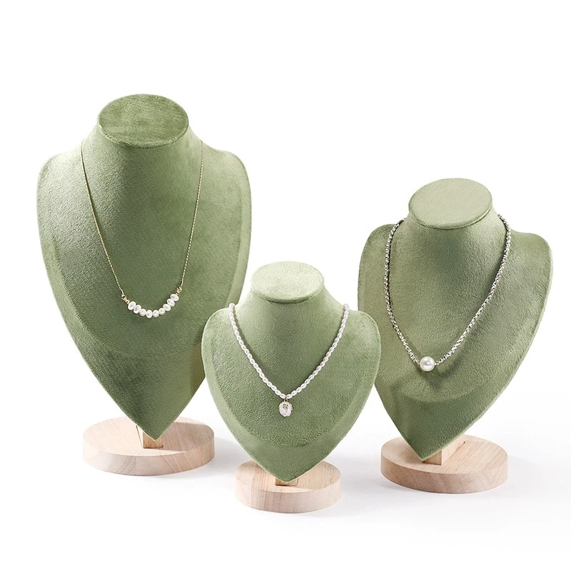 

Elegant Velvet Necklace Display Stand With Wood Base Mannequin Bust Pendant Bracelet Jewelry Storage Rack Counter Showcase Props