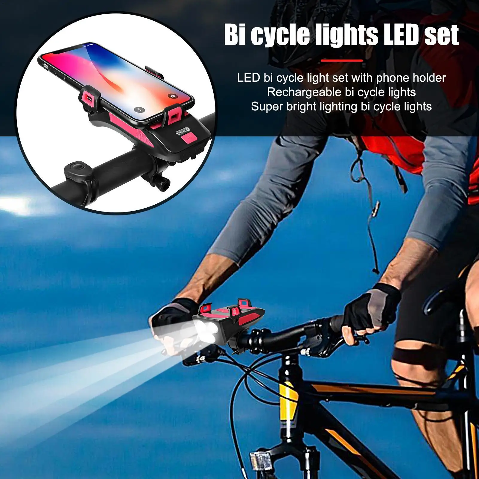 

Lights For Bikes Riding At Night Bright USB Rechargeable Bicycle Headlight With Phone Holder Bicycle Bell For Work Hiking