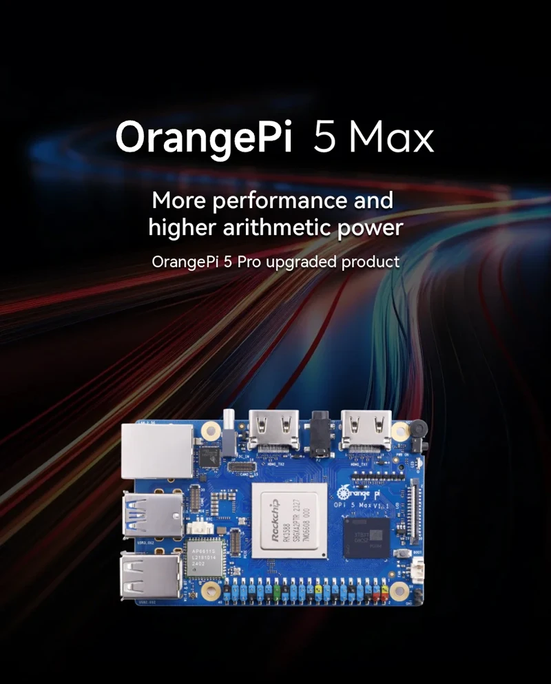 Orange Pi 5 Max 8GB 16GB RAM Rockchip RK3588 مجلس التنمية M.2 PCIE 2.5G LAN WiFi6 + BT5 اختياري حالة إمدادات الطاقة EMMC