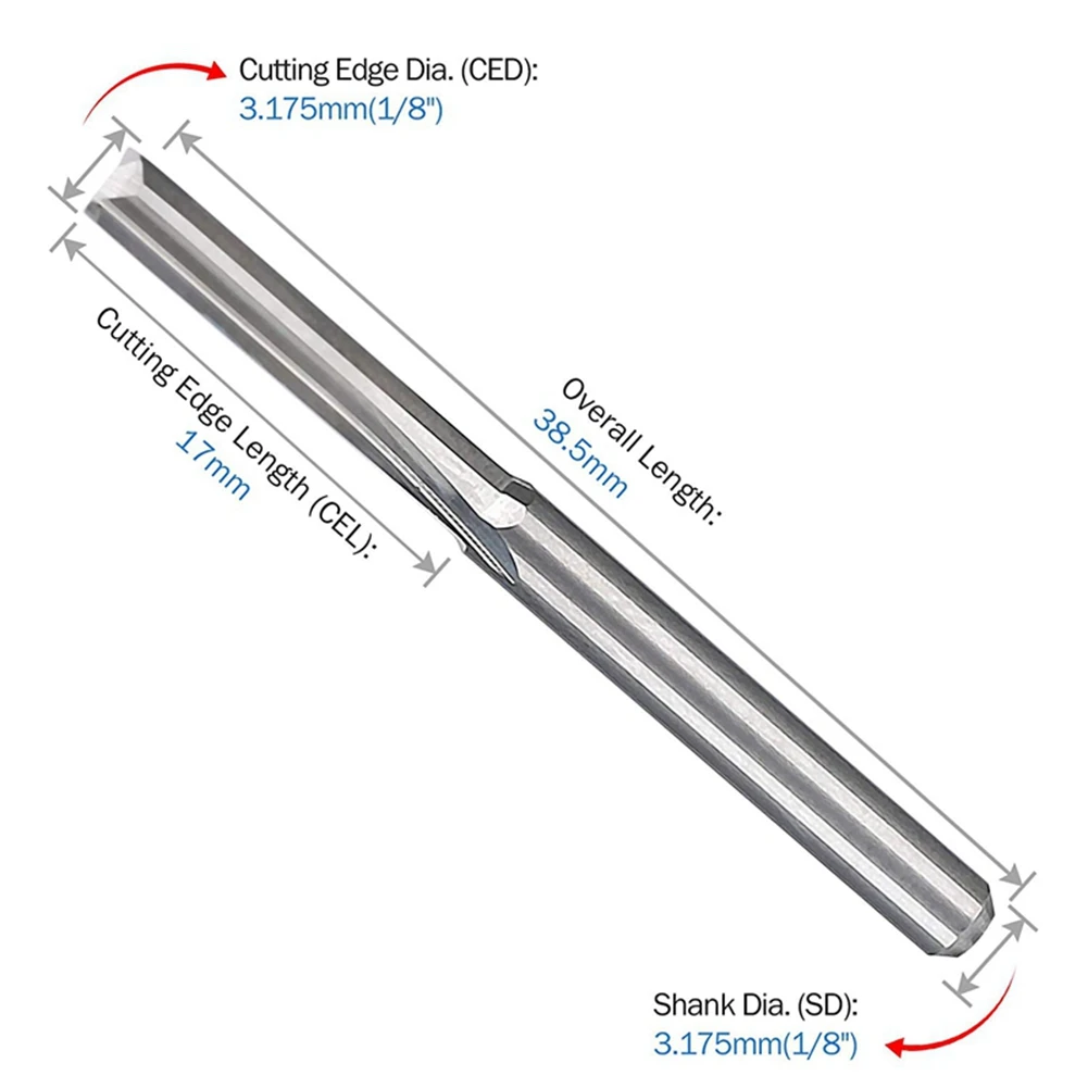 10Pcs 2 Flute Cnc Router Bits 3.175Mm Straight Slot Tungsten Steel Milling Cutter for Wood Plastic