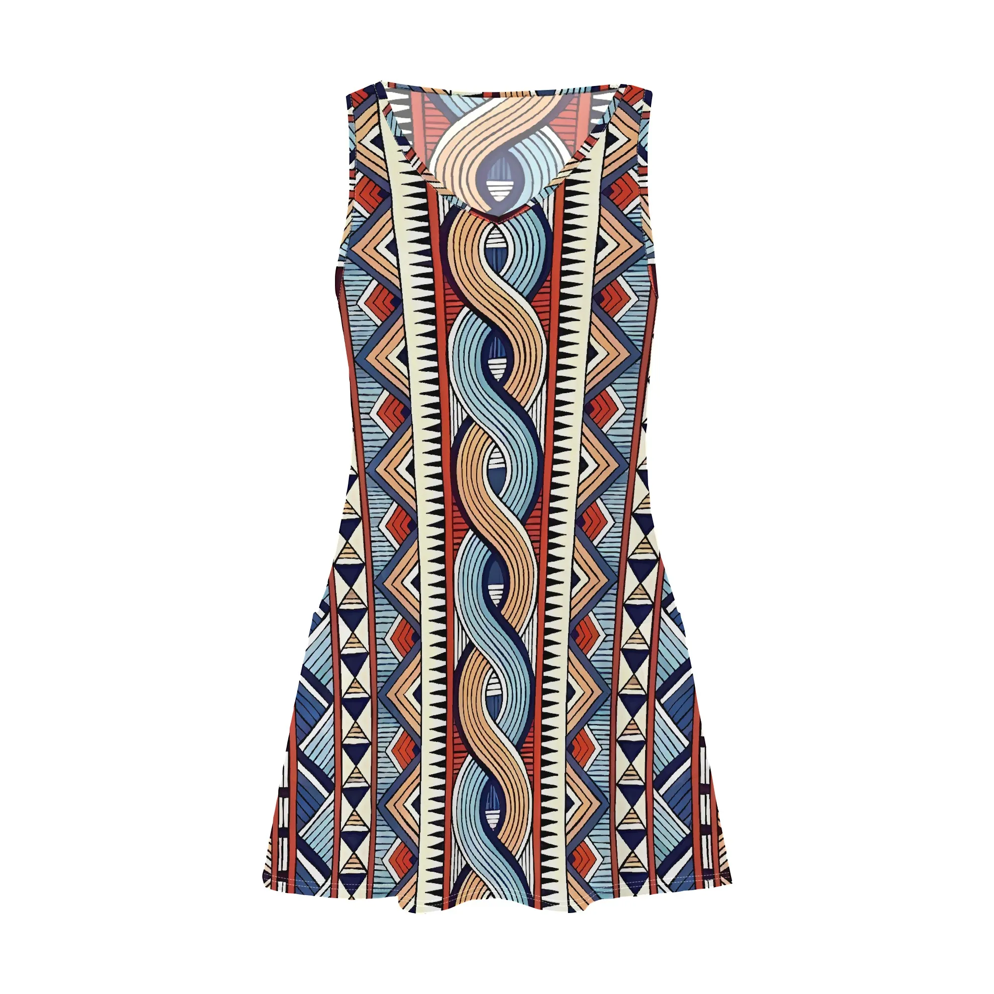 EQQZD Mini abito senza maniche con scollo a V, abito con stampa stile Boho con tasche, abito ampio casual per gite estive