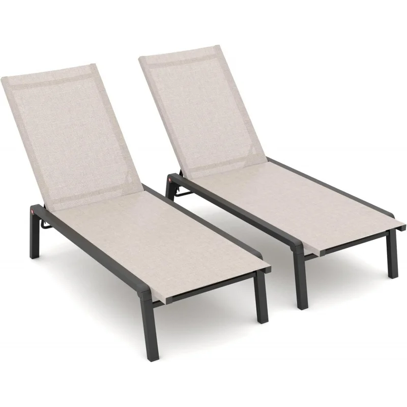 

2026 New：Patio Chaise Lounge Set of 2 with 4 Adjustable Backrest, Foldable Aluminum Chaise Lounge Chair Recliner Outdoor, Po