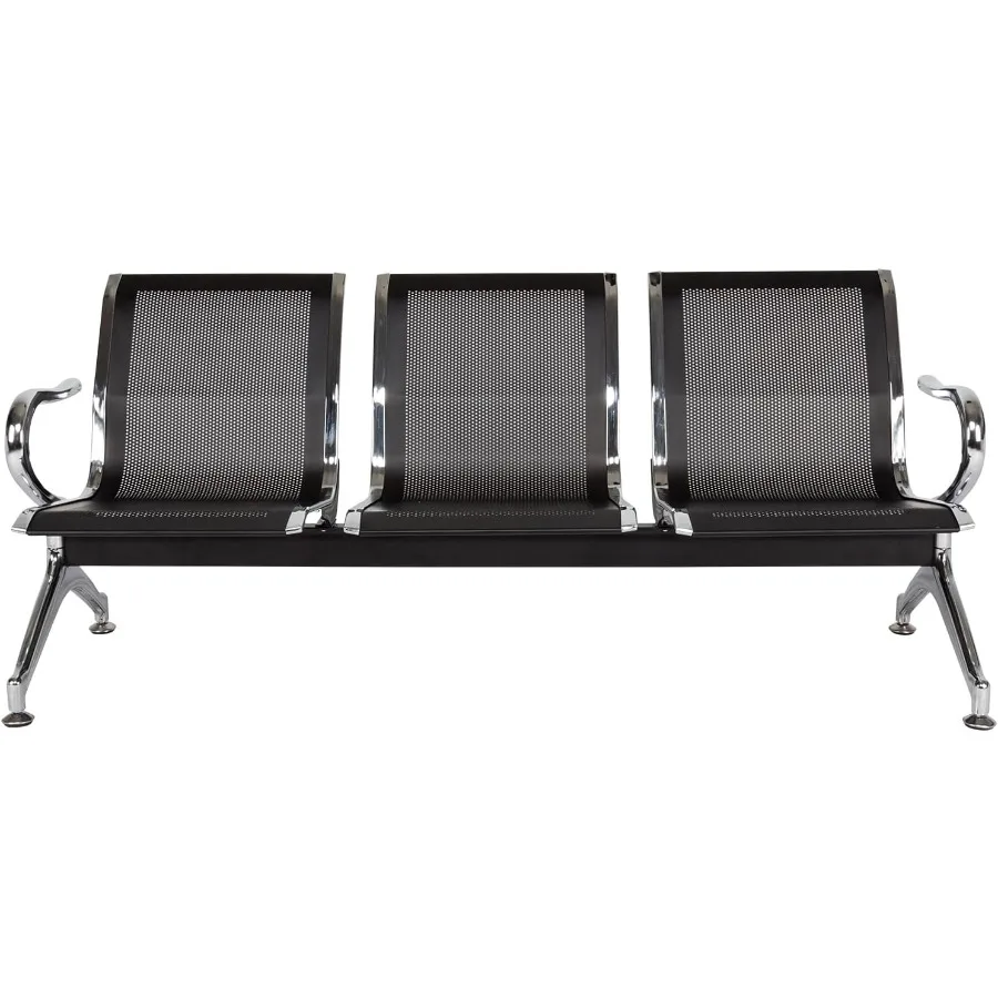 Modern Black 3-SEAT Airport, Hospital, Office Waiting Room Chairs - Reception Chairs with Arms, Steel Frame, Stainless Steel Fi