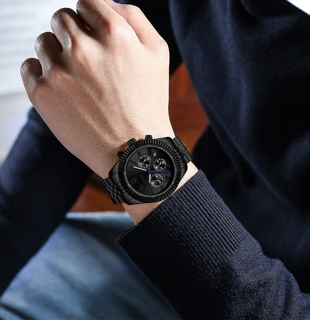 ساعة رجالية بهيكل عظمي ذهبي على مدار 24 ساعة - ساعة كوارتز جديدة فاخرة مقاومة للماء من BIDEN