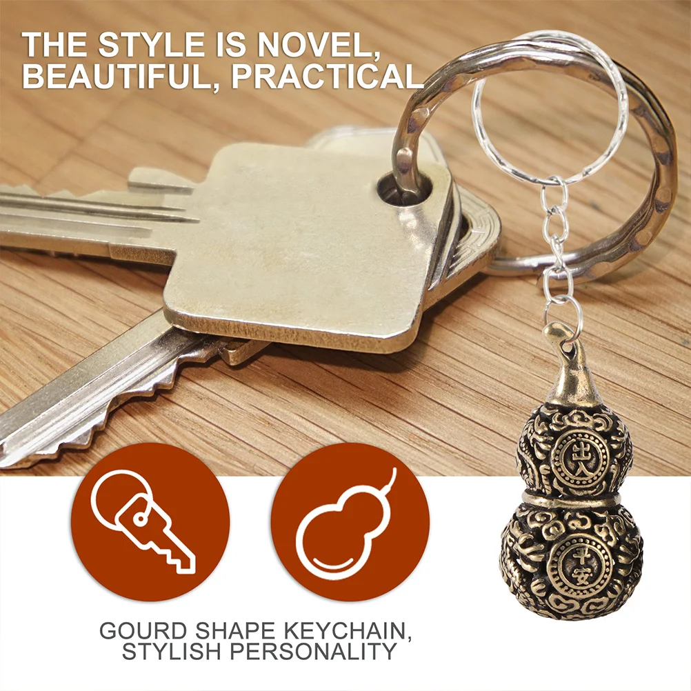 

4Pcs Gourd Brass Keychain Pendant Creative Hollow-Out Decorative Auspicious Adornment Keyring Pendant Gourd Shaped Brassware