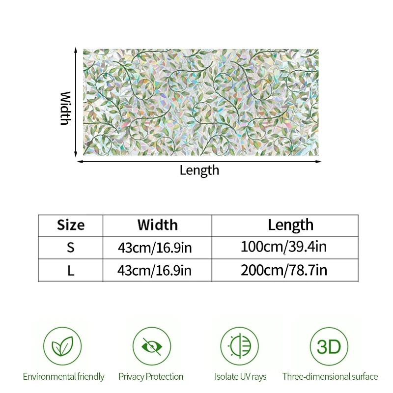 Colorful Rainbow Glass Privacy Film Static Sticker PVC Double-sided Window Film Colored Plant Flowers Removable Window Stickers