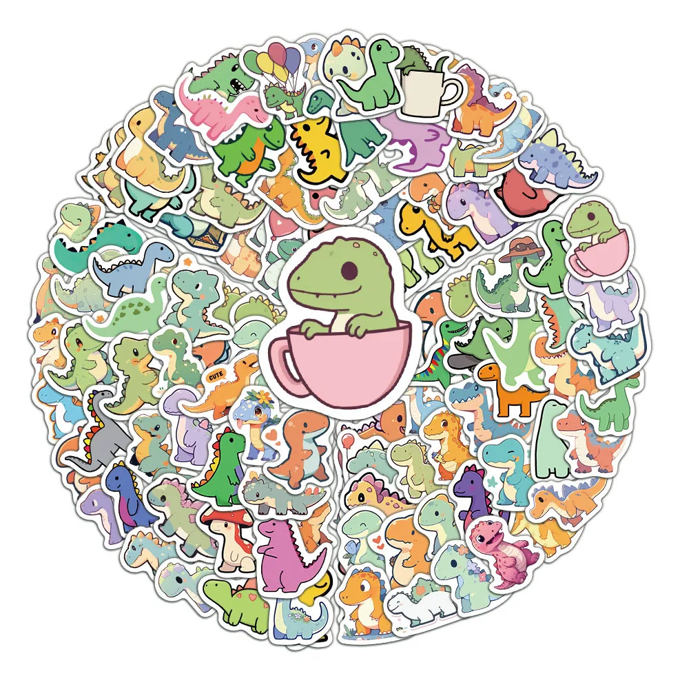 100 件 Cute Cartoon Short Legged Dinosaur Graffiti Stickers for Helmet Bicycle Hand Account Pencil Case Decals