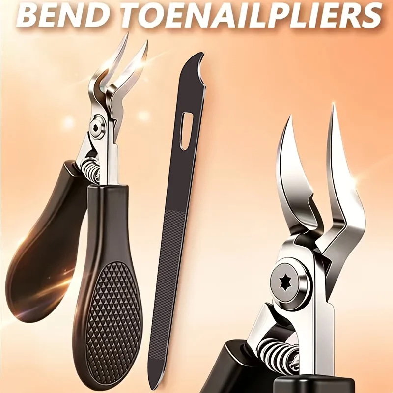 2-teiliges Zehennagelknipser-Set aus Edelstahl, Gebogener Nagelknipser mit Nagelfeile, Professionelles Paronychie-Nagelpflege-Set für Fußpflege