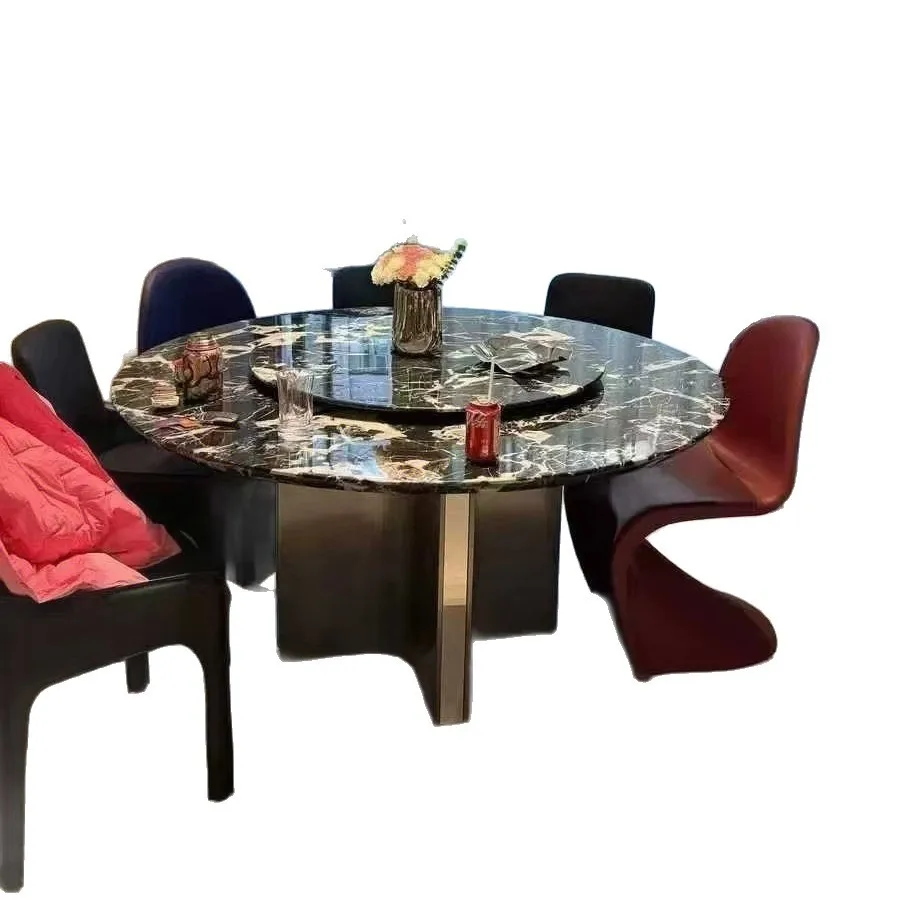 Minimalist restaurant household natural luxury stone 1.35m round dining table black dining table