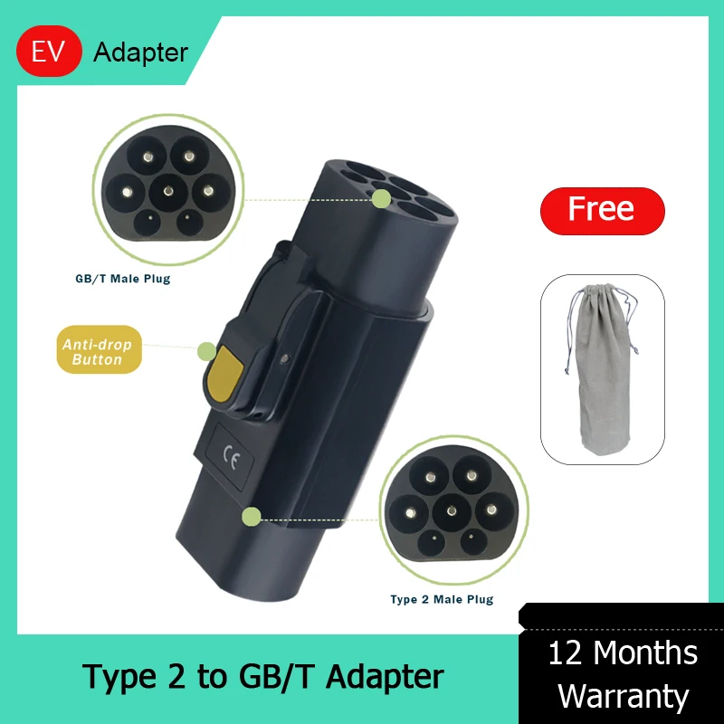 Anti-Drop EV Adapter Type 2 IEC 62196-2 to GBT EV Plug Connector Adapter For Chinese Electric Car 32A 22KW 7KW With Hook