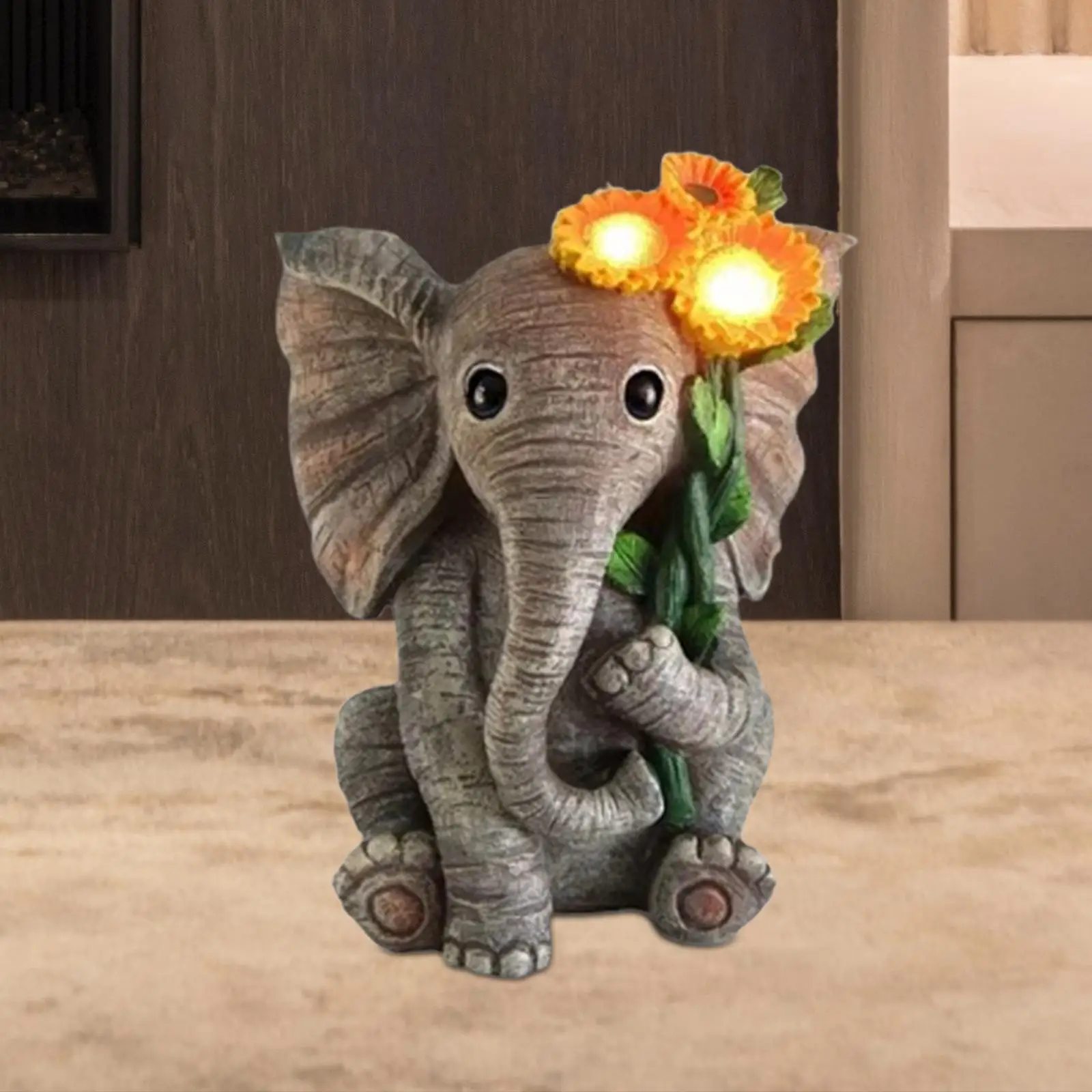 

Solar Garden Statue Elephant Figurine Waterproof with Solar Light Decorative Sculpture for Porch Backyard Outside Lawn Balcony