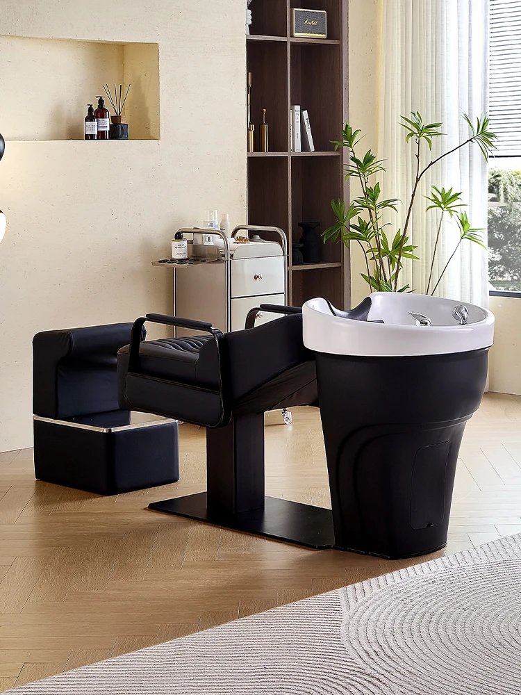 Wash Hair Salon Electric Massage Shampoo Chair Bed Black Water Circulation Shampoo Chair Neck Support Shampoobett Furniture