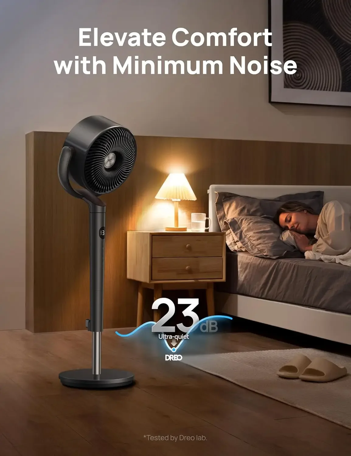 Fan for Bedroom, 120°+105° Omni-directional Oscillating Standing Fan, DC Motor, Quiet Pedestal Fans, 8 Speeds, 6 modes, 25dB, 43