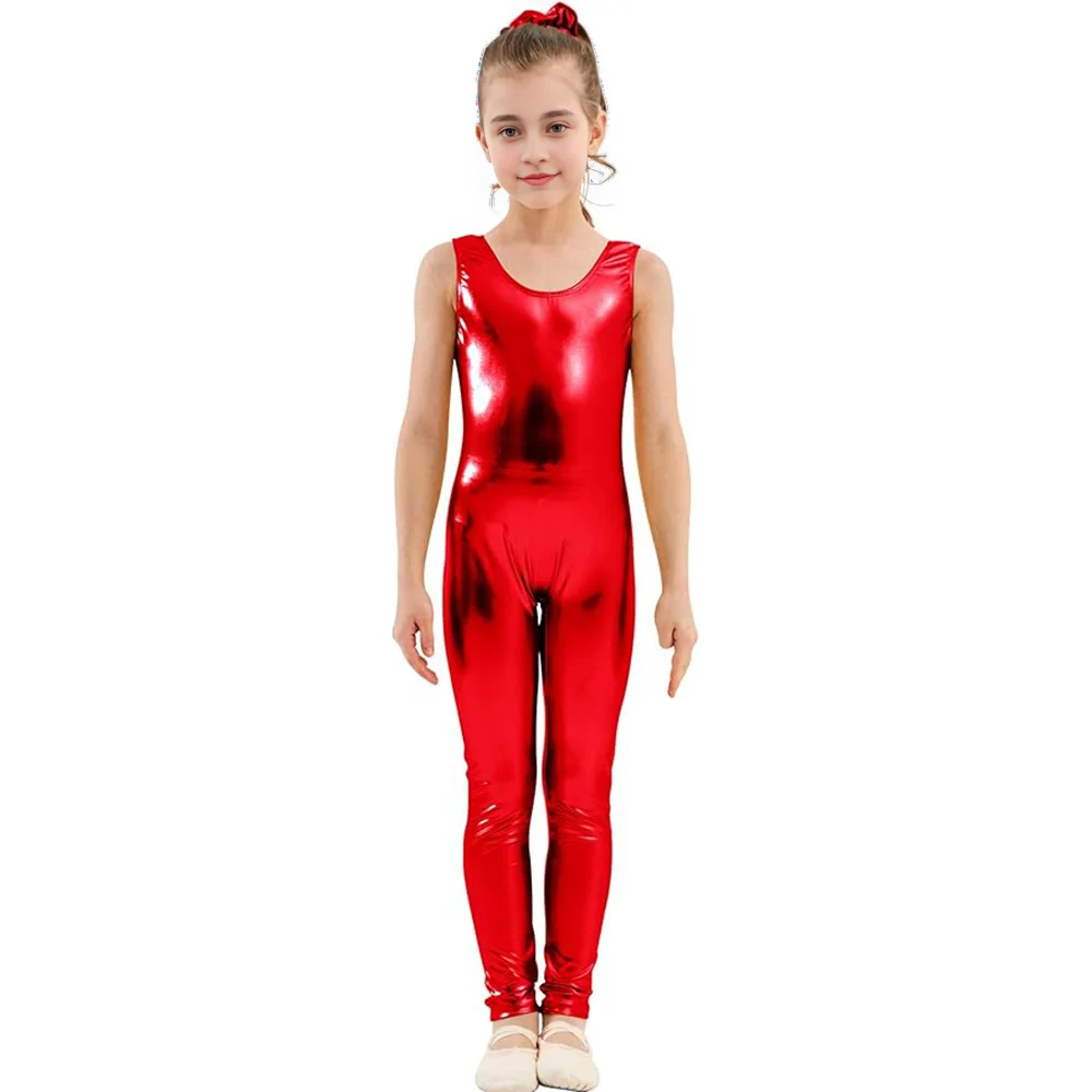 Speerise crianças brilhante metálico elastano tanque unitard sem mangas trajes de halloween ginástica roupas esportivas de uma peça plausiuit meninas