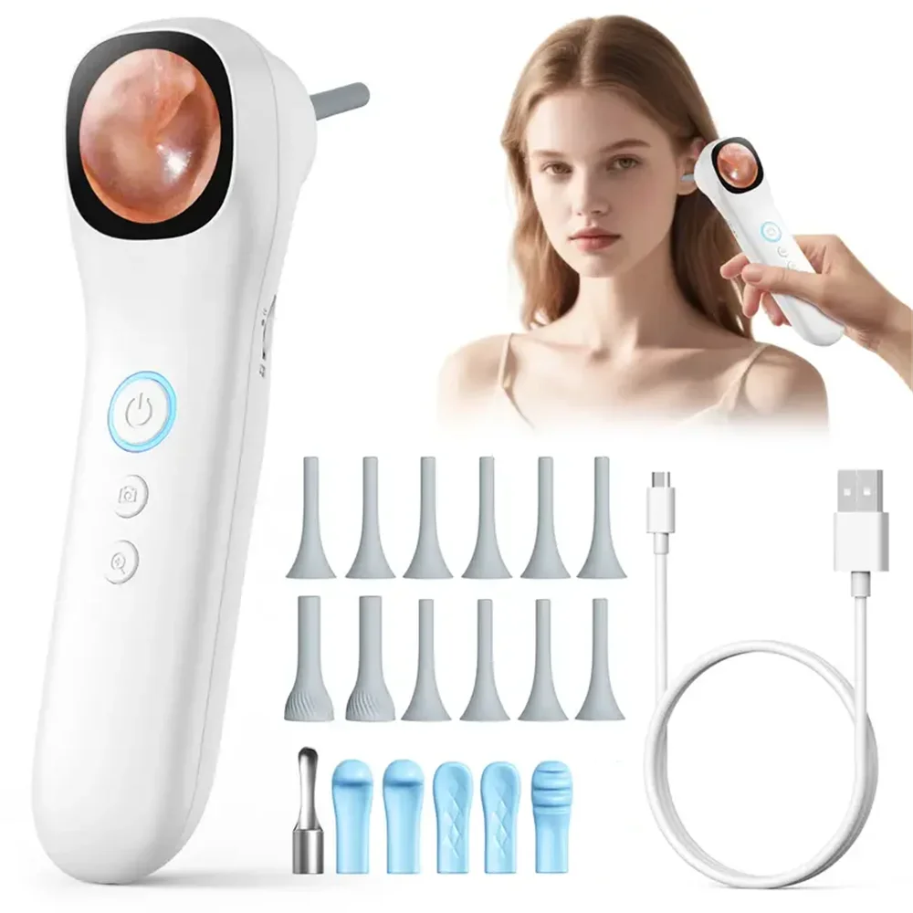 1080P HD Ear Camera 5-in-1 Smart Detector with Screen Ear Scoop Set 6 Replacement Ear Scoops 12 Replacement Check Heads Ear Tool