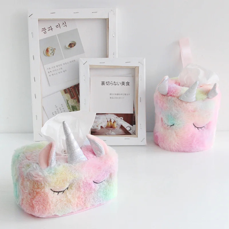 Creative Cartoon Plush Unicorn Tissue Box Pink Cute Home Table Funny Decor Super Soft Girls Boy Holiday Birthday Gift