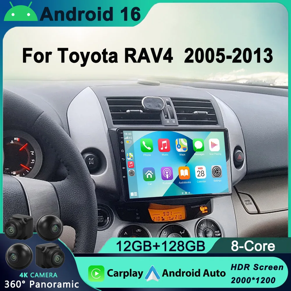 

Android 16 Carplay Car Radio Multimedia For Toyota RAV4 Rav 4 2005 - 2013 navigation video DVD Autoradio Stereo 2din 4G+BT GPS