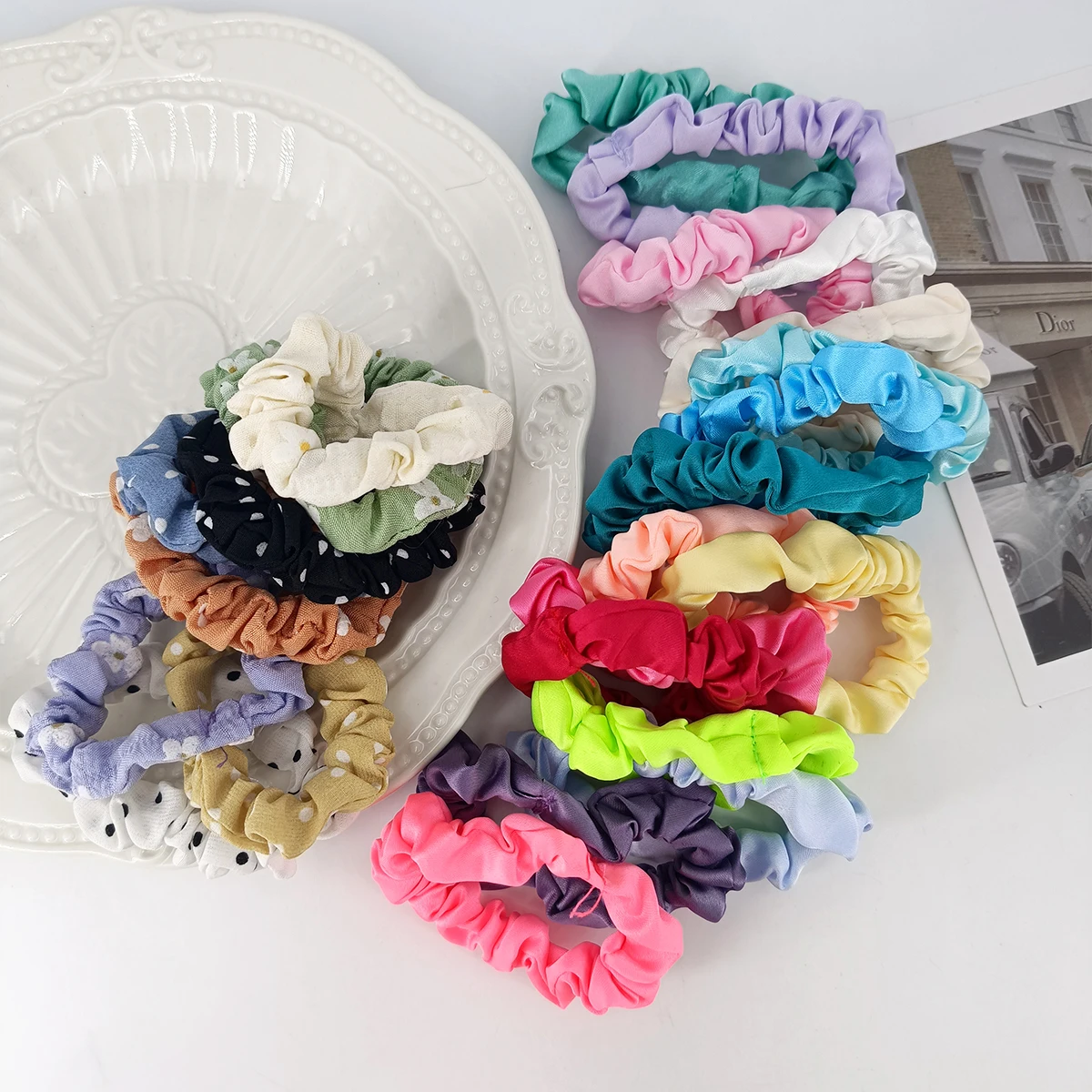 10pcs/Set Colorful Hair Bands Women Hair Tie Satin Silk Scrunchies Simple Girls Hair Accessories Fabric Loop Hair Rope Headwear