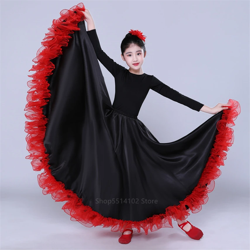 Gonne zingara Costume da ballo Flamenco per bambini 360/540/720 gradi bambini 100-150CM ragazza ragazzo grande vestito altalena sala da ballo abito spagnolo