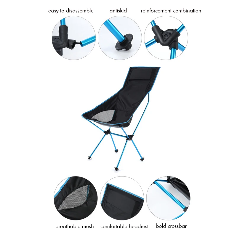 

New Lightweight Portable Camping Chair Outdoor Folding Backpacking High Back Camp Chairs with Headrest for Picnic Beach Hiking