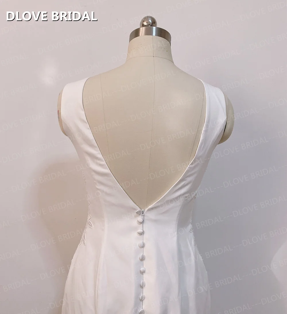 Vestido de novia de sirena con apliques de encaje único, vestido de novia sin espalda, hecho a medida de fábrica