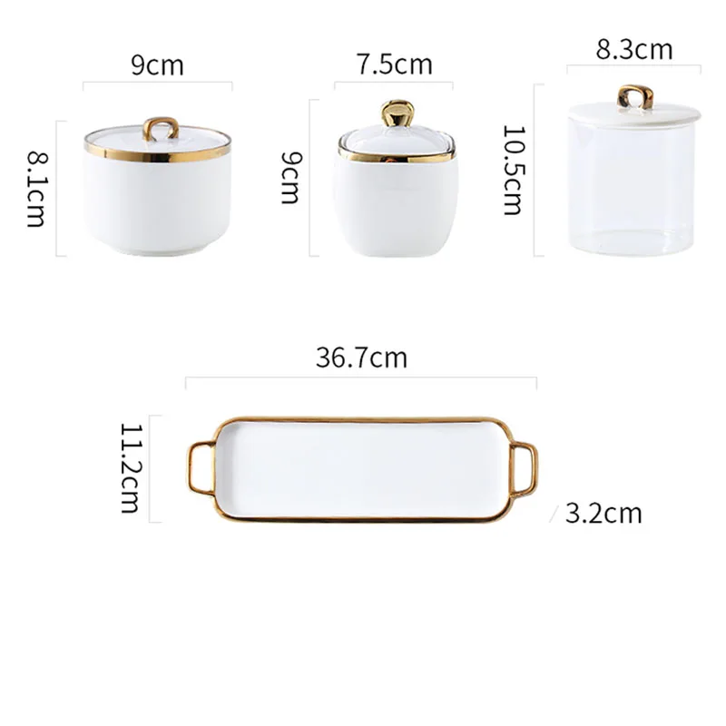 Nordic Ceramic Seasoning Pot Dark Green Gold Pattern Kitchen Storage Box Table Decoration Glass Jars and Lids