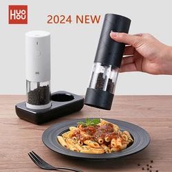 2024 NEW Huohou Electric Grinder Pepper Seasonings Spices Grain Mill Salt Shaker LED Light 6 Modes Kitchen Cooking Tool 2PC Set