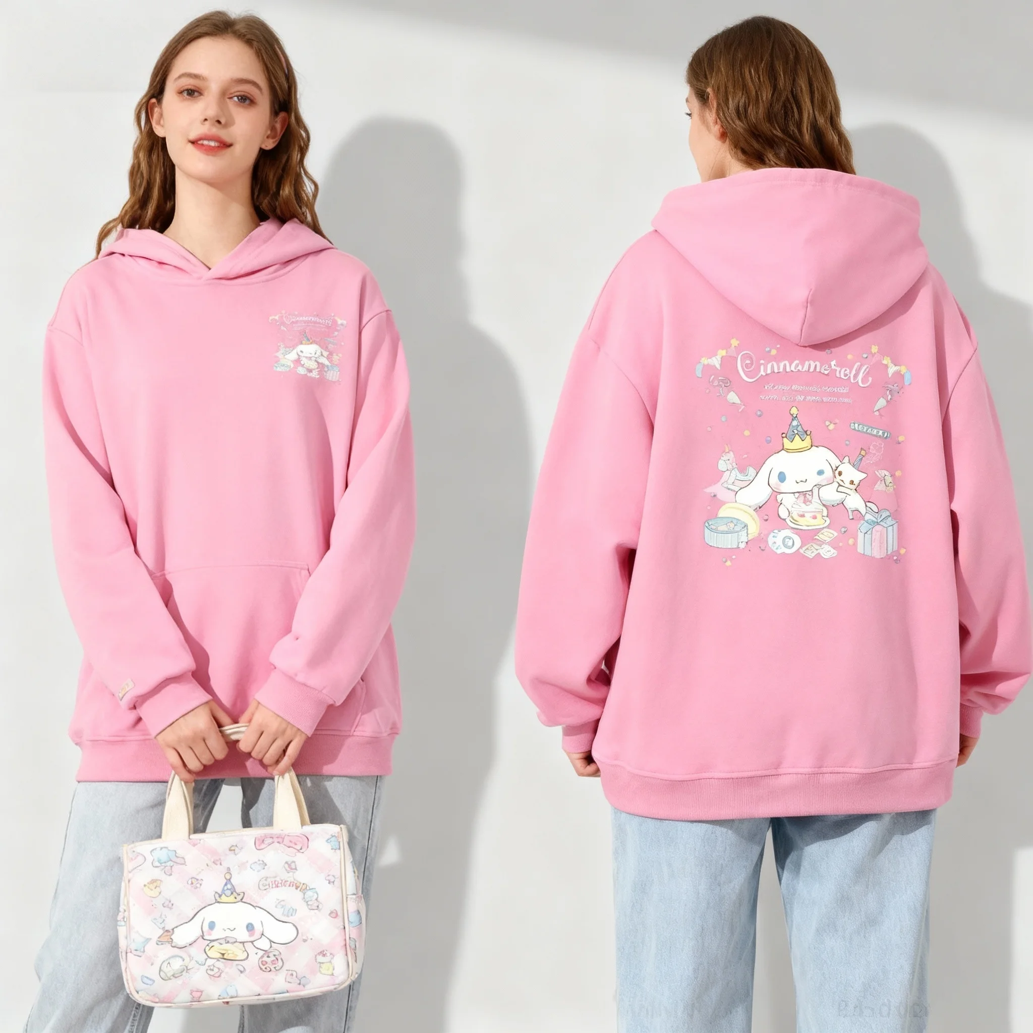 سانريو عائلة كبيرة الأذن الكلب سلسلة كاملة حلوة كول الأمريكية العصرية الشارع الخريف/الشتاء هوديي حجم كبير النساء الكبار 25/26 جديد #3