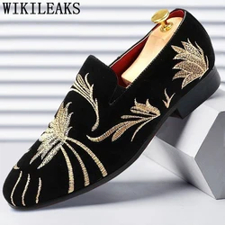 fashion loafers men shoes Embroider formal shoes men dress shoes man pointed toe flats zapatos de hombre soulier homme herren