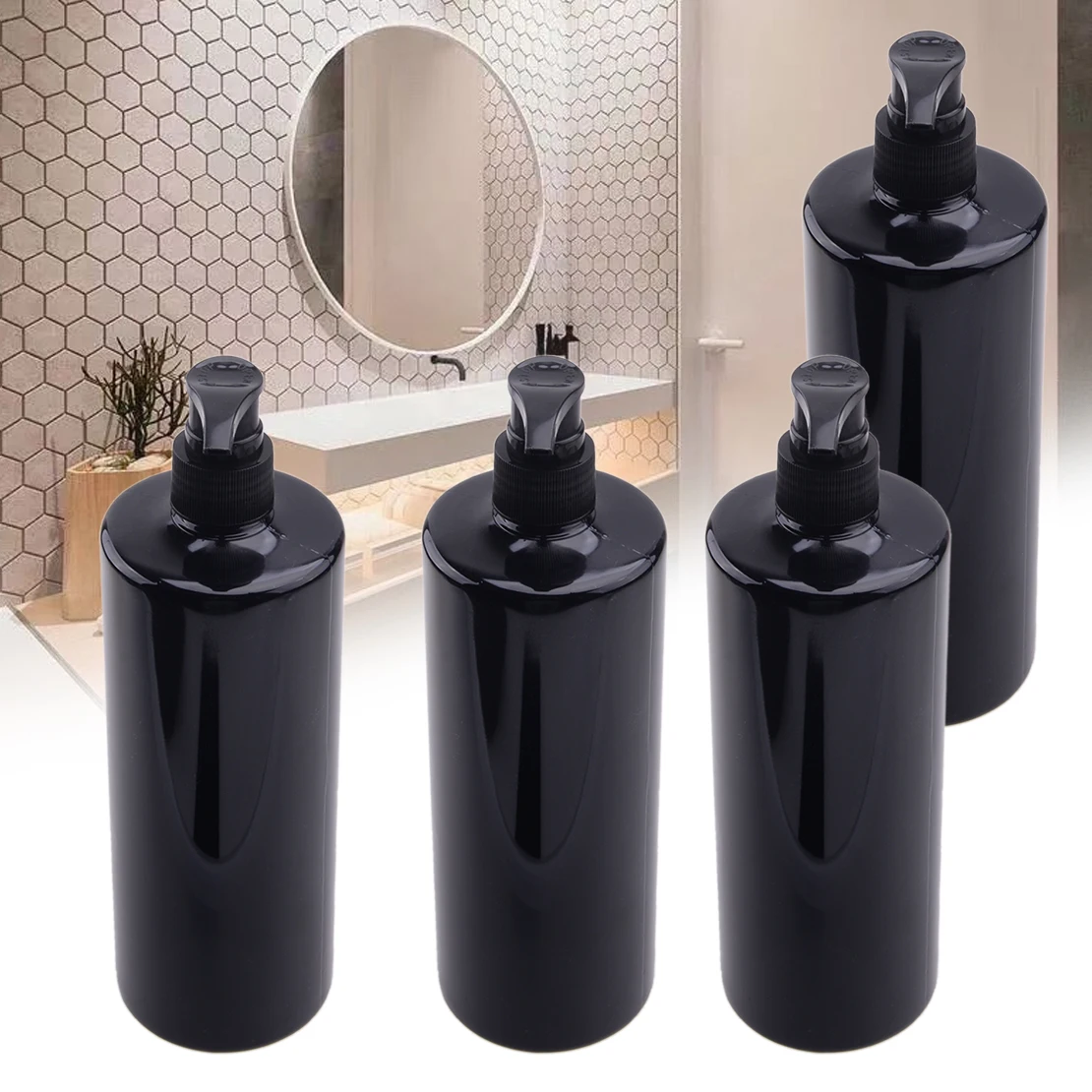 High Quality 4Pcs Plastic 500ml Refillable Empty Pump Bottles Dispensers Fit For Lotion Gel Soap Shampoo