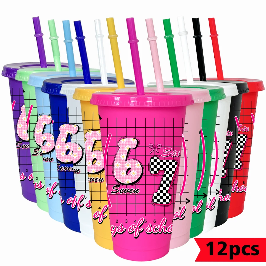 

12Pcs/pack checked 67 patterns 26oz colorful plastic tumbler birthday party drinking utensils homecoming water cup