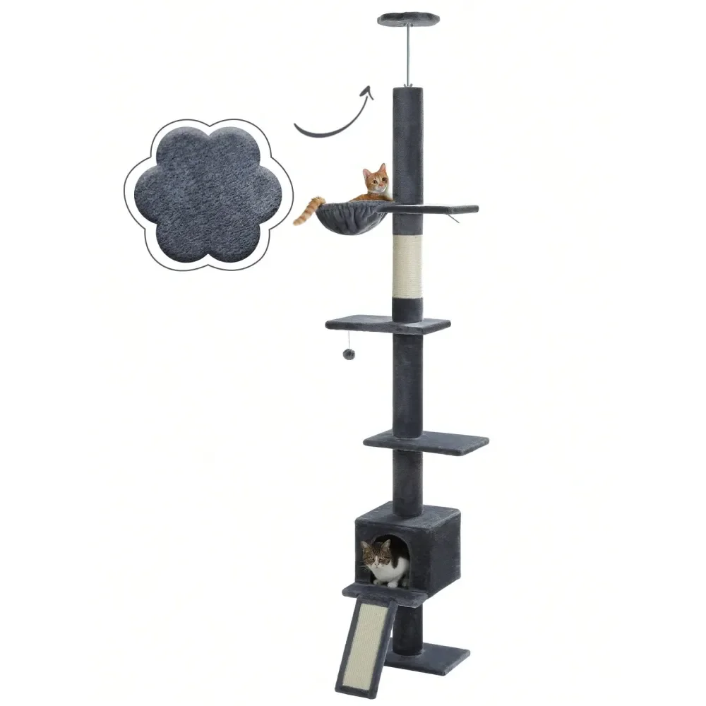 

82.7107.8 Cat Tree Floor To Ceiling, Tall Cat Tower, Adjustable Height 5 Tiers Cat Climbing Tree For Indoor Cats With Cat Condo