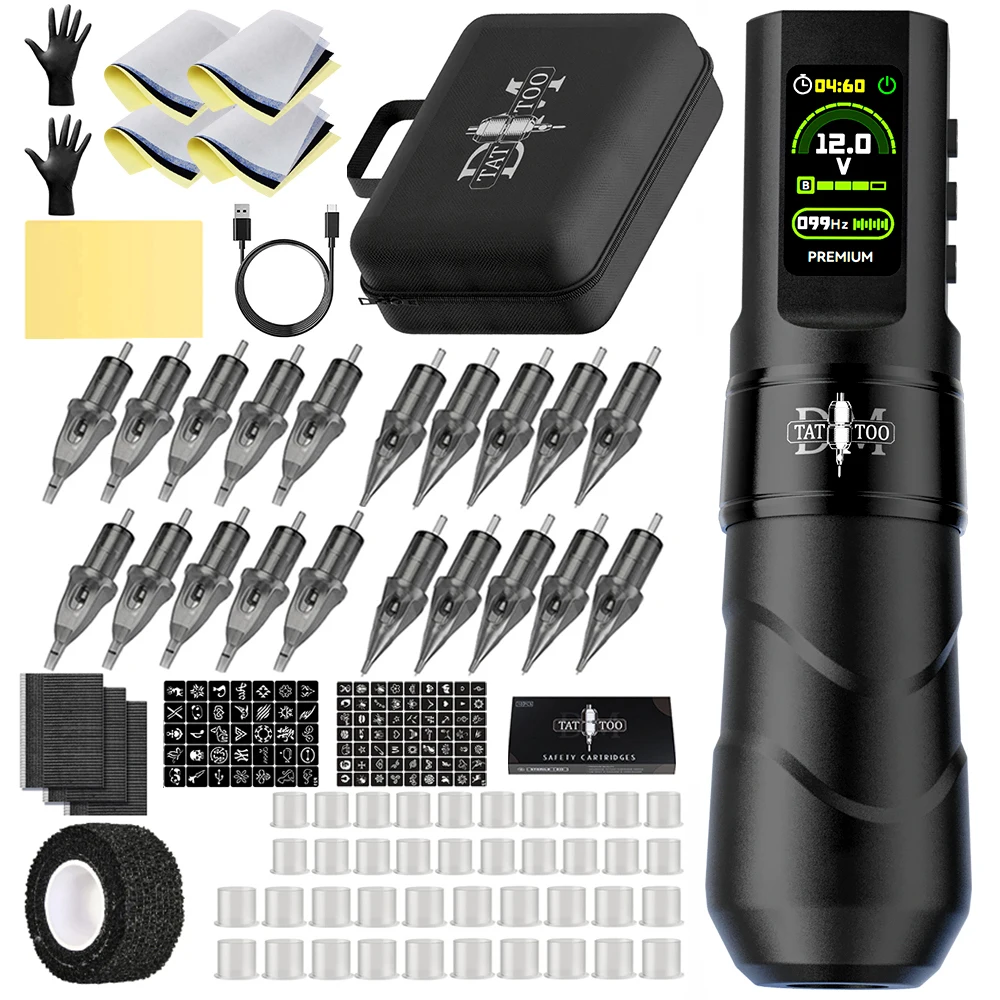 

Tattoo Machine Kit New DM Wireless Tattoo Pen Kit 4.0MM Stroke 1500mAh High-Capacity Battery For Permanent Makeup Tattoo Gun Kit