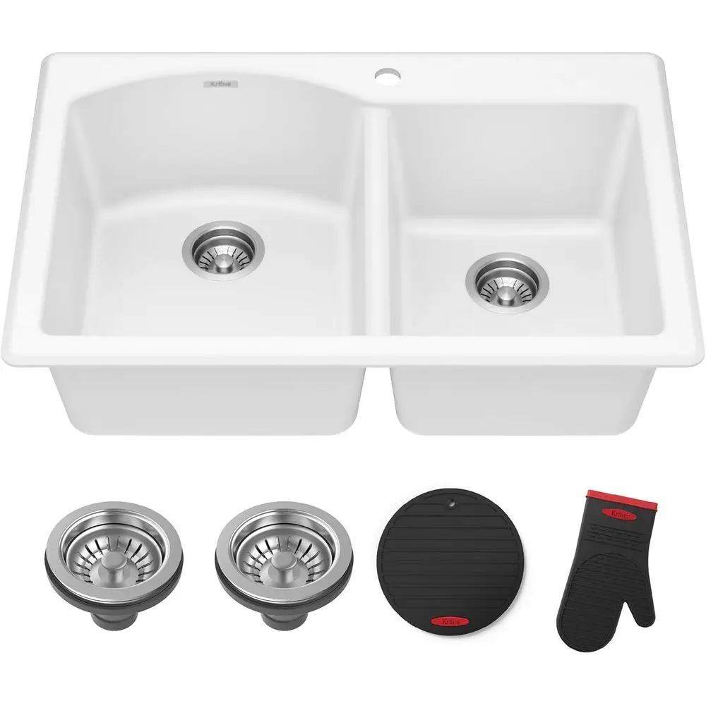 

Кухонная мойка Orteza 33 дюйма, гранитная, встраиваемая/навешная, с двумя чашами 60/40, белая, KGD-50WHITE