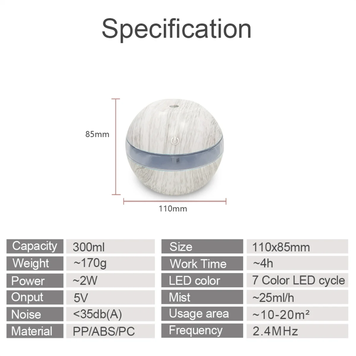 Air Wellness Pro  300ml Essential Oil Diffuser with Humidifying Function + 7 Chromotherapy Light Settings