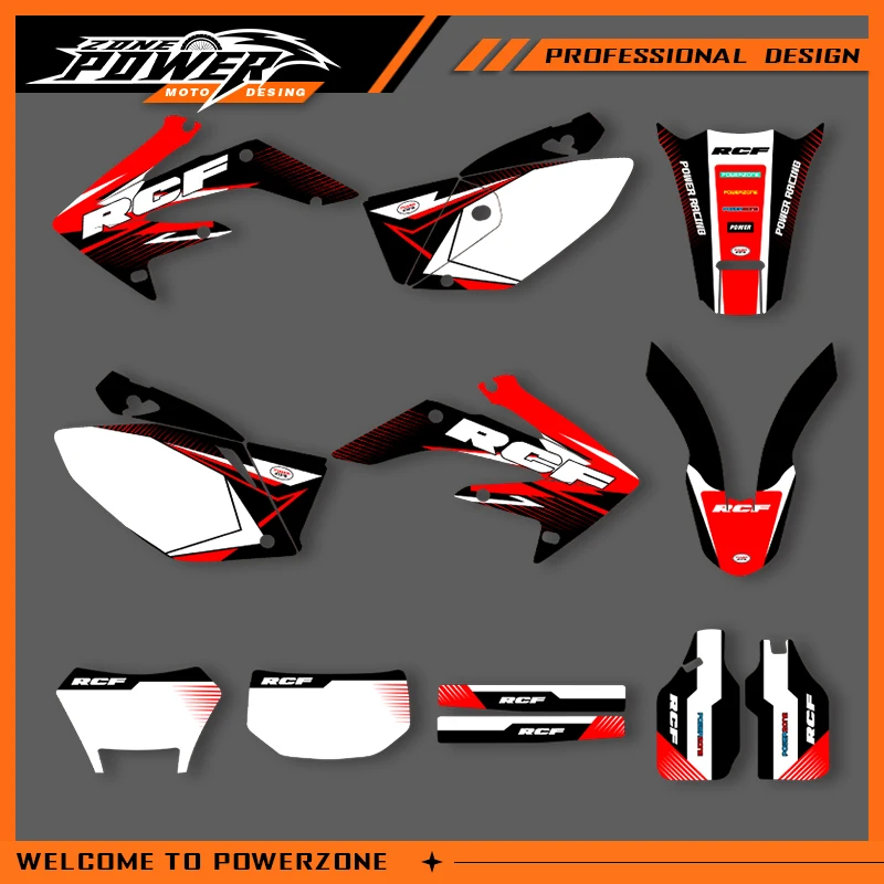 

POWERZONE Мотокросс команда графический фон наклейки наборы наклеек для HONDA 2004-2007 2008-12019 CRF250X индивидуальный номер 01