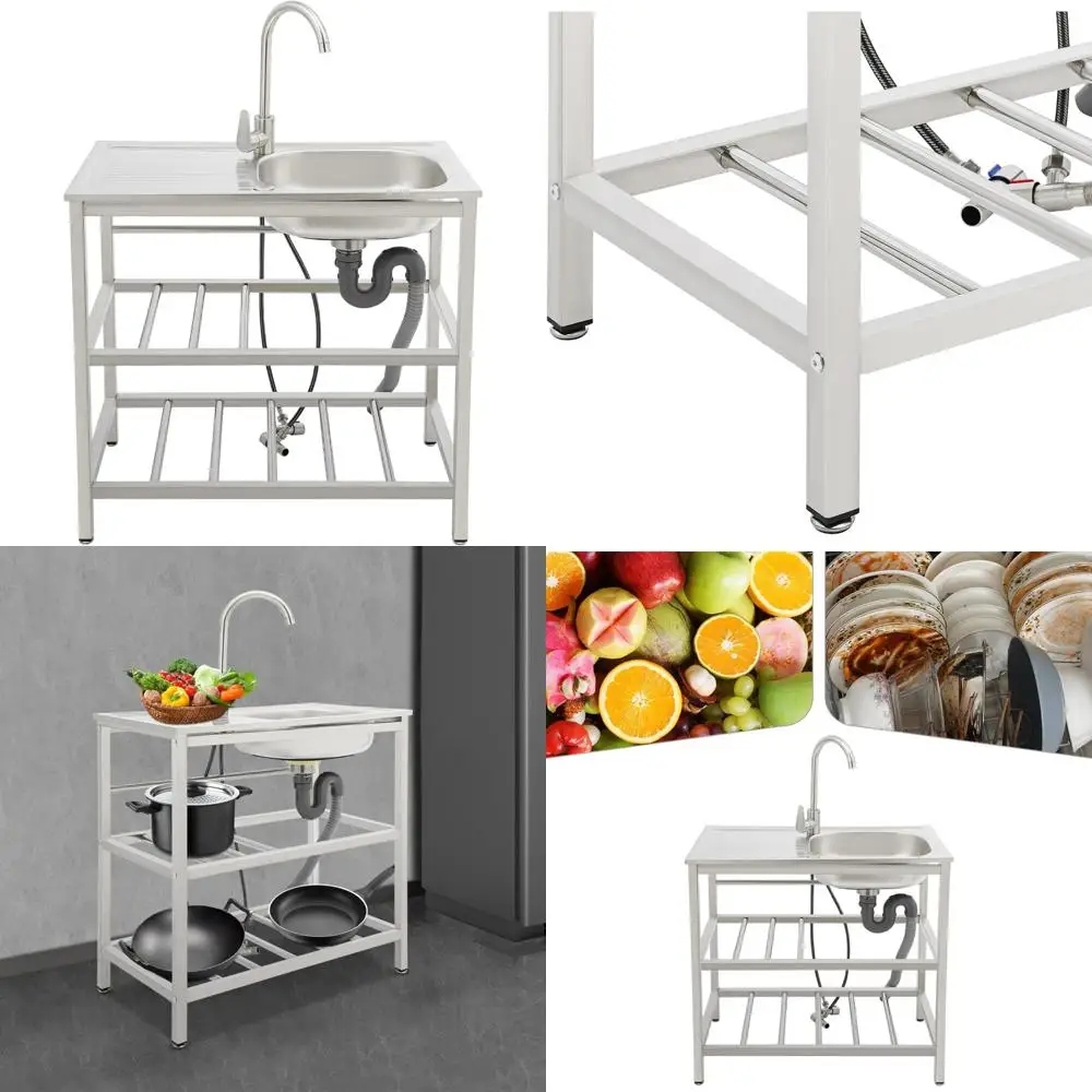 حوض مطبخ خارجي من الفولاذ المقاوم للصدأ مع رف تخزين ومنضدة للاستخدام في المطاعم