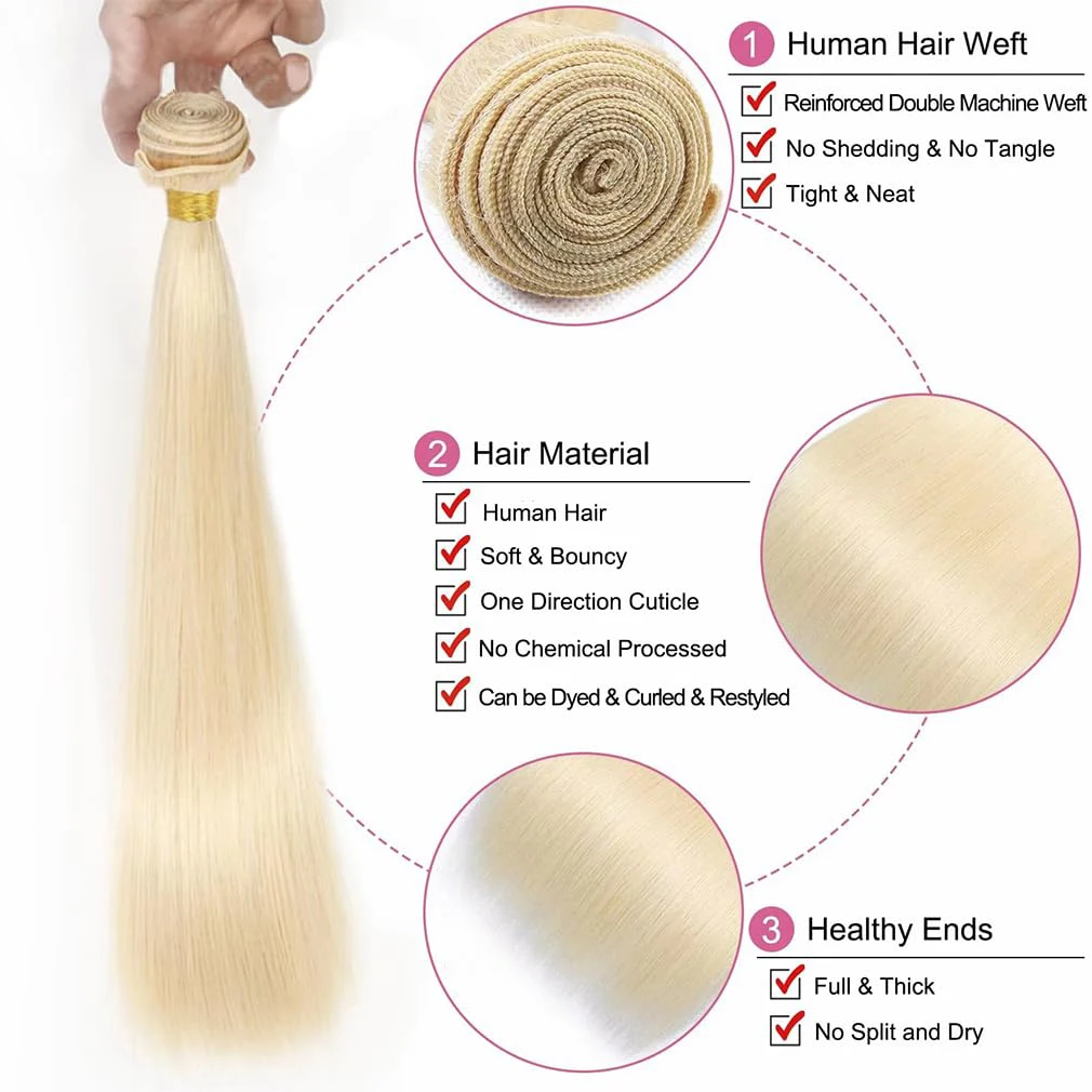 613 Bundles Blonde Bundles Human Hair 30 Inch 613 Straight 4 Bundles Human Hair 12A Grade Unprocessed Brazilian Virgin Hair Weave Extensions For Women