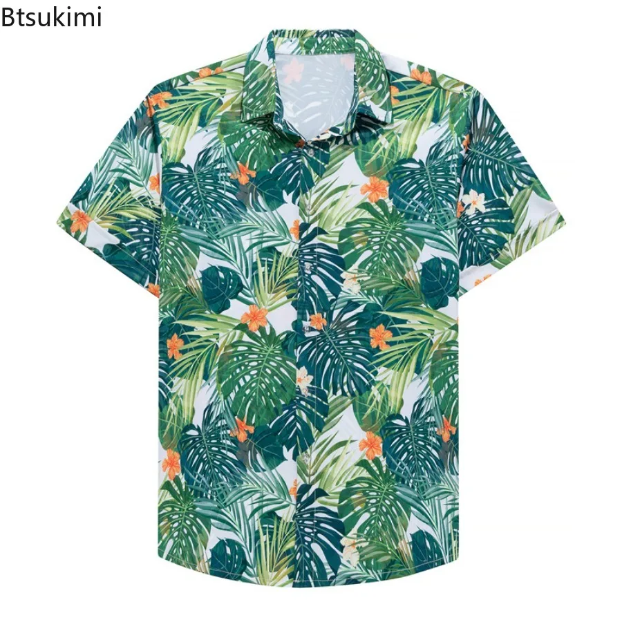 Summer Fashion Beach Holiday Shirt for Men Casual Floral Print Short Sleeve Blouse Men Comfy Ice Silk Quick Drying Tops Hawaiian