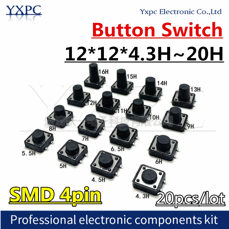 20Pcs Smd 4Pin Tact…