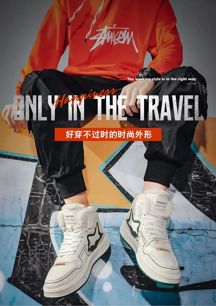 Sapatos de algodão masculinos inverno com lã espessada plataforma esportiva quente sapatos casuais botas de neve para estudantes ao ar livre