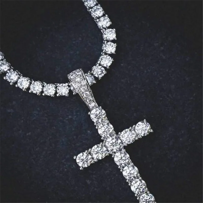 Hip Hop Iced Out Ankh Cross Bling CZ Cubic Zirconia Necklaces & Pendants For Men Women Charm With Tennis Chain Jewelry