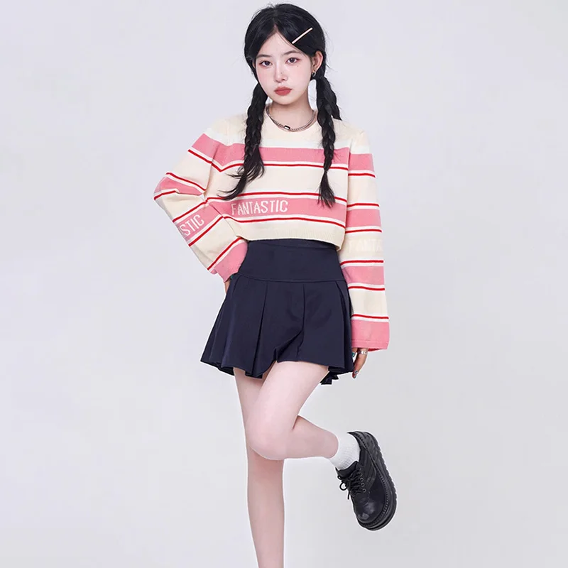 Women's Knitted Top Stripe Colors Preppy Style Long Sleeves Casual Loose Pullover Sweater Top Spring Autumn