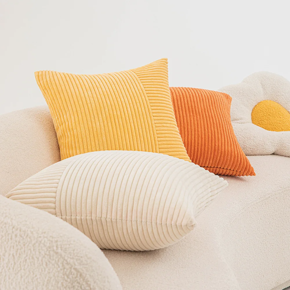 1/2PCS Corduroy Pillowcase Throw Cushion Covers 30X50cm 45x45cm 50x50cm Striped Patchwork Autumn Yellow Gift for Cuscini Divano