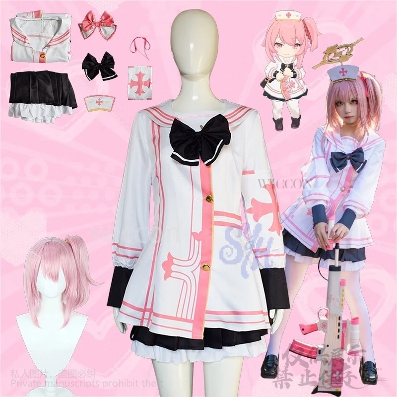 

Anime Game Blue Archive Cosplay Sumi Serina Costume Kawaii Pink Nurse Dress Japanese Jirai Kei Girls Lovely Halloween Christmas