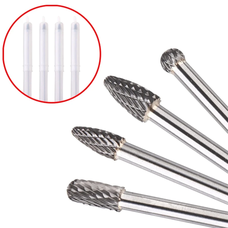 4 Pieces/set Double Cut Rotary File Set Fits Rotary Tool for Woodworking Drilling Carving Engraving